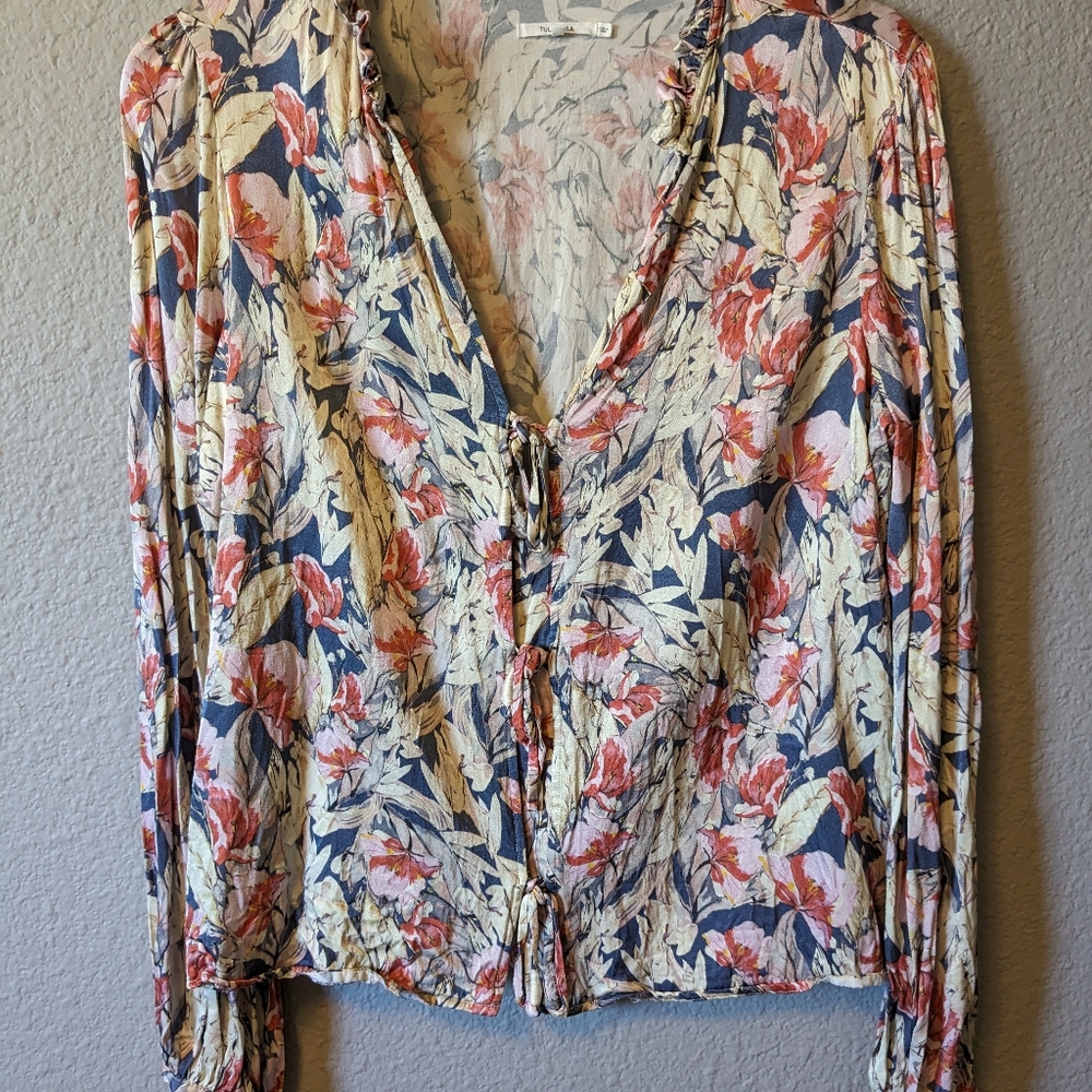 Revolve Tularosa Lena Garden Floral Self Tie Blouse Sz. Large